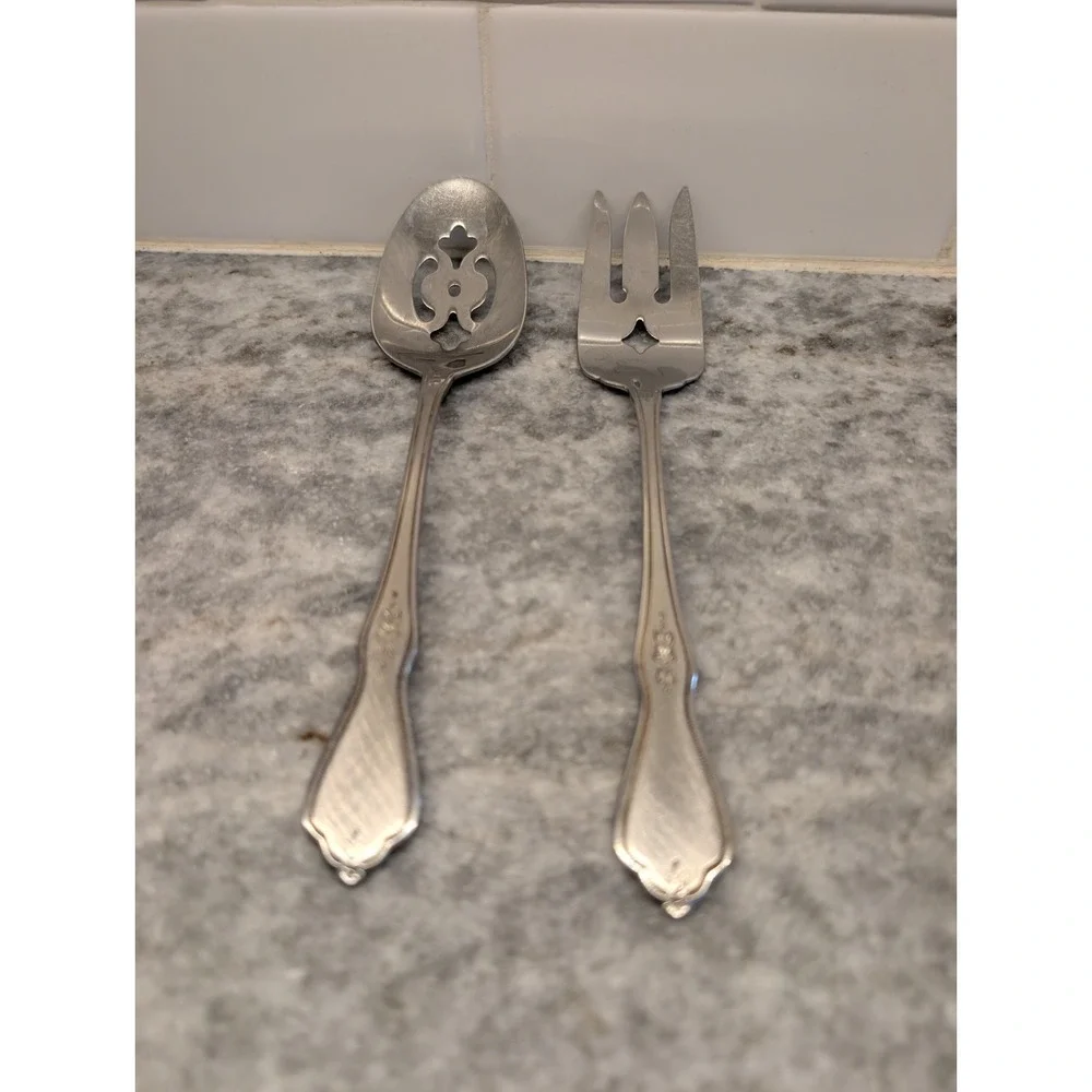 Oneida MORNING BLOSSOM Stainless Flatware Serving Spoon And Fork‎